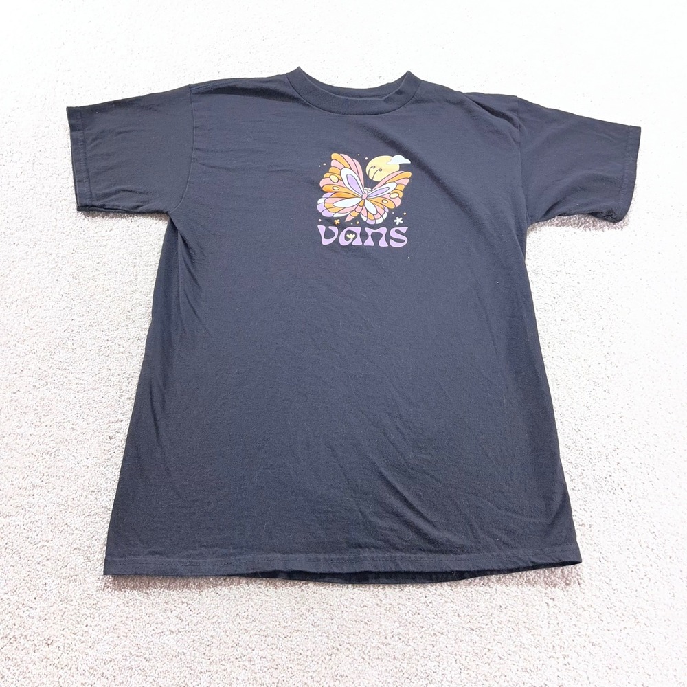 Vans Shirt Mens Medium Black Butterfly Sun Logo Short Sleeve Graphic Tee